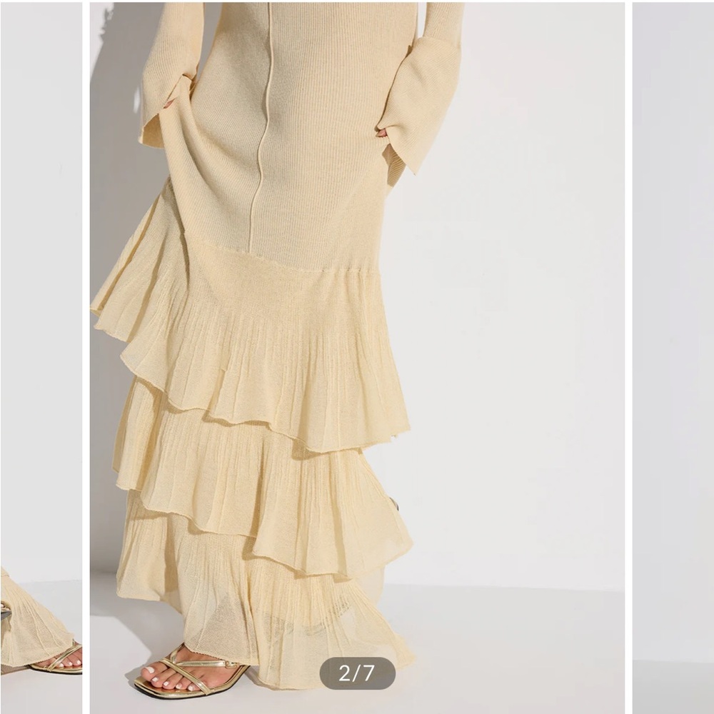 Layered Cream Ruffled Hem Knit Maxi Dress - Picture 2 of 11